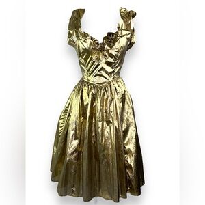 1980s Gunne Saks Gold Lamè Tulle Dress